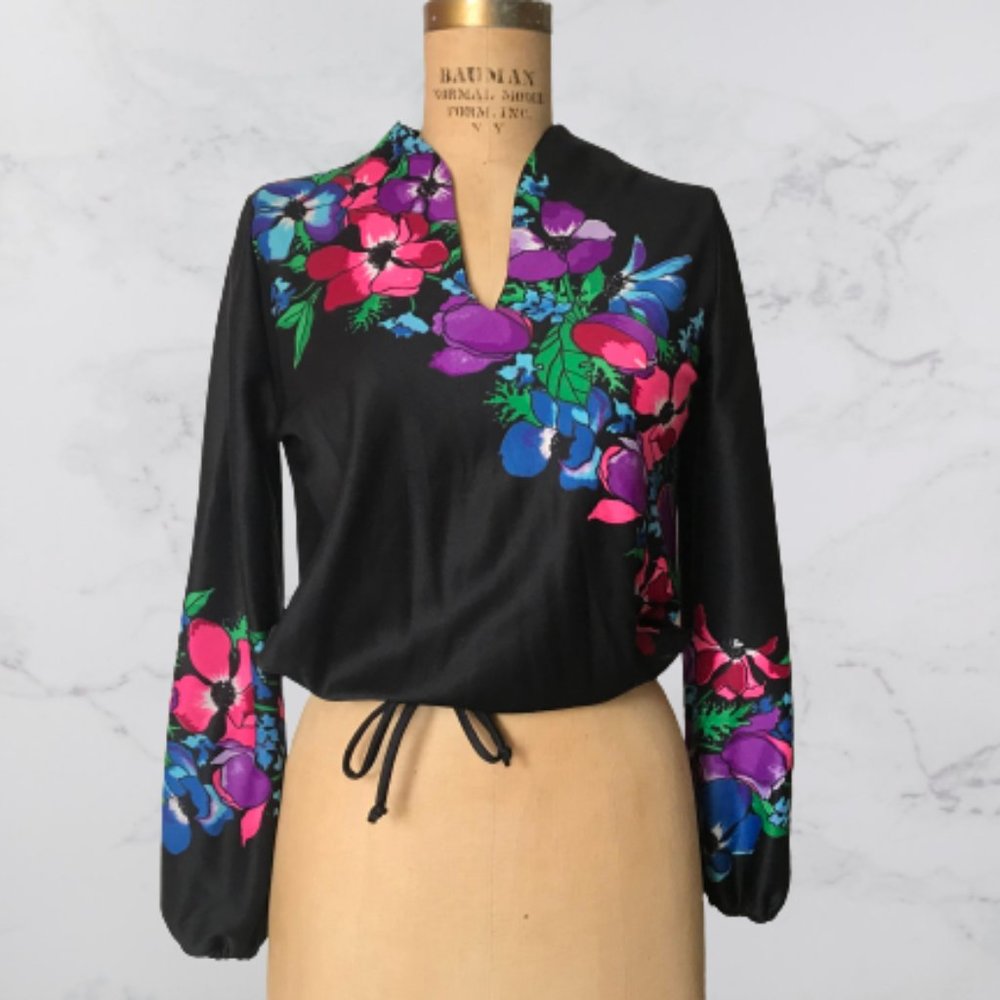 1970's Floral Long Sleeve Blouse